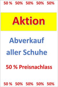 Abverkauf aller Schuhe! 50% Preisnachlass